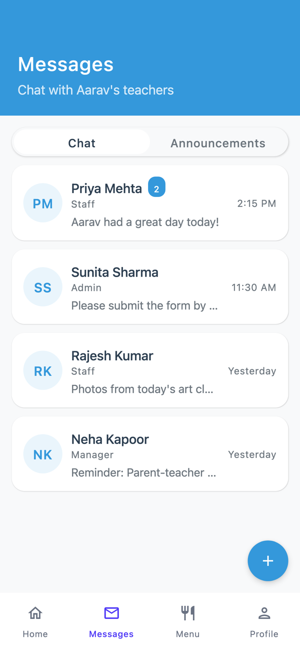 Parent app — direct messages with teachers